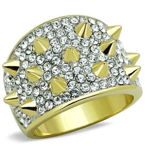 TK1697 - Two-Tone IP Gold (Ion Plating) Stainless Steel Ring with Top Grade Crystal in Clear - Grocery