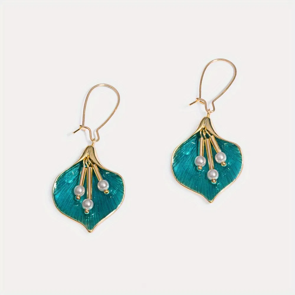 1 pair Men's Long Fashion Enamel Faux Pearl Earrings - Grocery