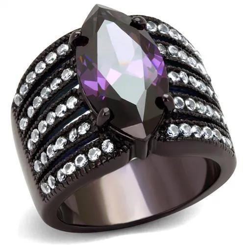 TK1752DC - IP Dark Brown (IP coffee) Stainless Steel Ring with AAA Grade CZ in Amethyst - Grocery