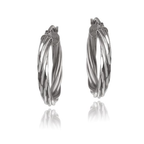Black Rhodium Overlay Sterling Silver Diamond Cut Twist Hoop Earrings, 25mm - Grocery