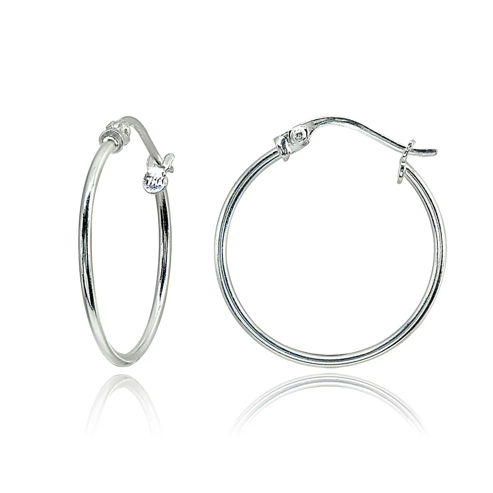 925 Silver Tiny Small 20mm Polished Round Thin Lightweight Unisex Hoop Earrings - Grocery