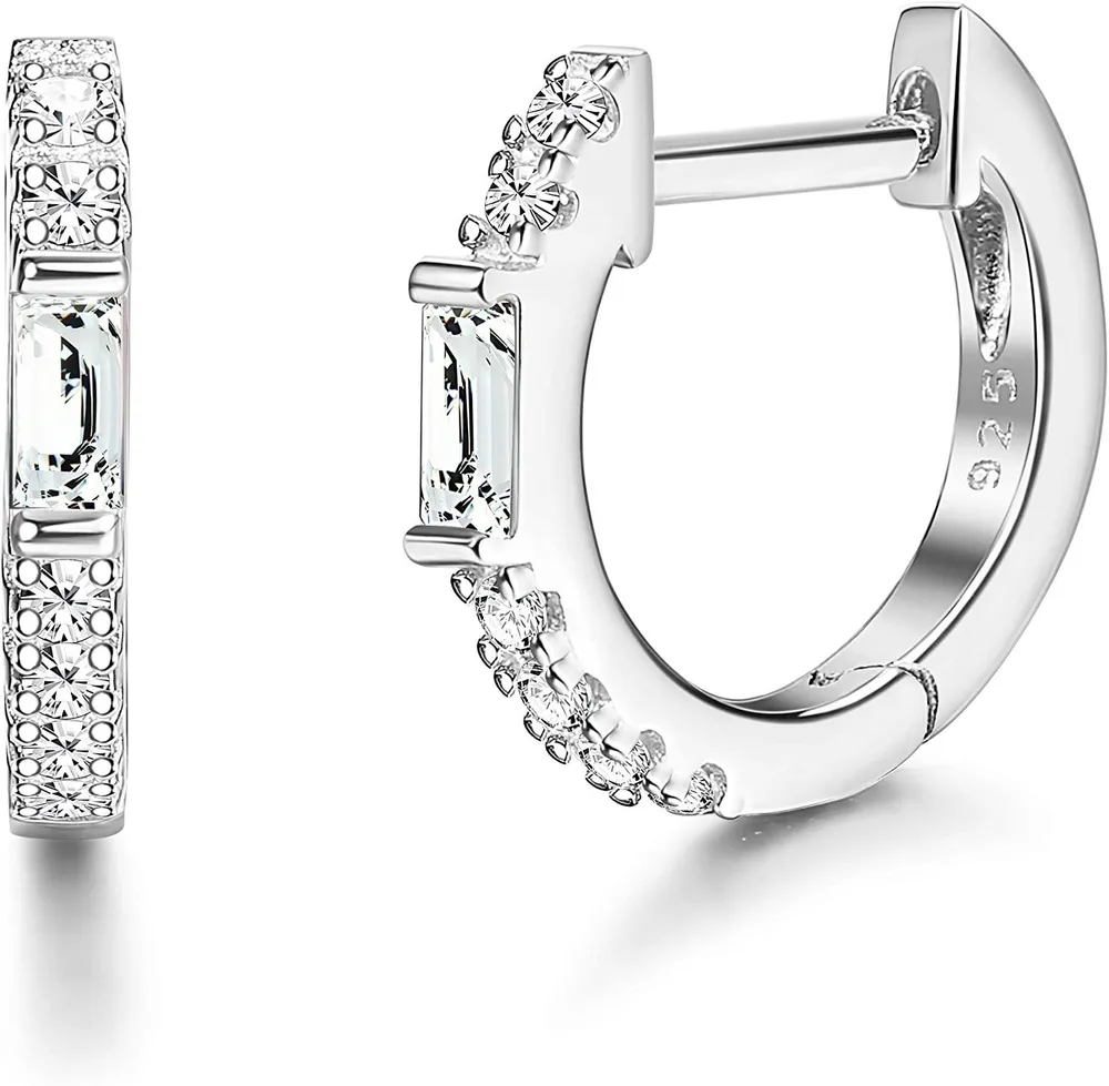 925 Sterling Silver Huggie Hoop Earrings for Women Cubic Zirconia Cuff Earrings Small Sleeper Hoop Earrings Cute CZ Cartilage Huggie Stud - Grocery