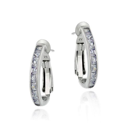 Sterling Silver Lavender CZ Oval Hoop Earrings - Grocery