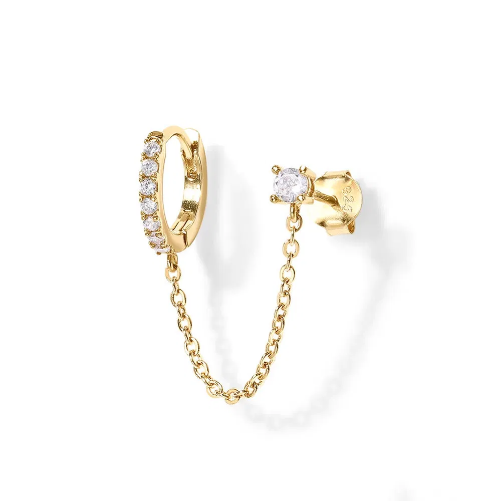 S925 Sterling Silver Single Row Studded Earring - Grocery