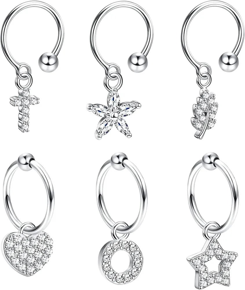 6 Pcs Nose Hoop Rings for Women Paved CZ Flower Leaf Ear Cuffs Helix Cartilage Wrap Earring Ear Piercing Jewelry; cubic-zirconia - Grocery
