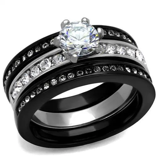 TK2304 - Two-Tone IP Black (Ion Plating) Stainless Steel Ring with AAA Grade CZ in Clear - Grocery