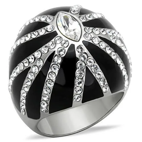 TK1679 - High polished (no plating) Stainless Steel Ring with Top Grade Crystal in Clear - Grocery