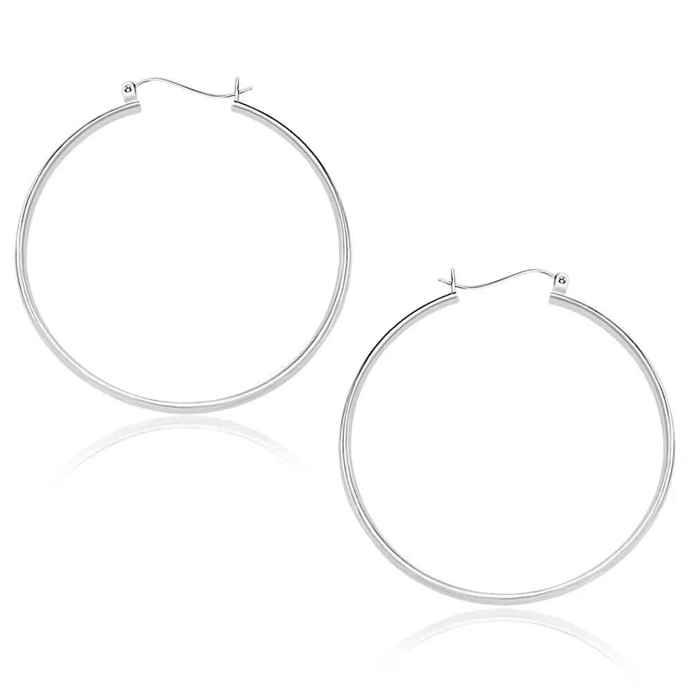 10k White Gold Polished Hoop Earrings (1.5x40mm) - Grocery