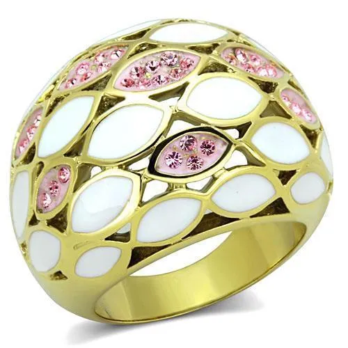TK1742 - IP Gold(Ion Plating) Stainless Steel Ring with Top Grade Crystal in Light Rose - Grocery