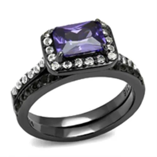 TK2778 - IP Light Black (IP Gun) Stainless Steel Ring with AAA Grade CZ in Tanzanite - Grocery