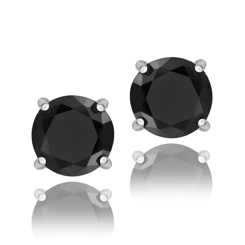 Sterling Silver Black CZ 7mm Round Stud Earrings - Grocery