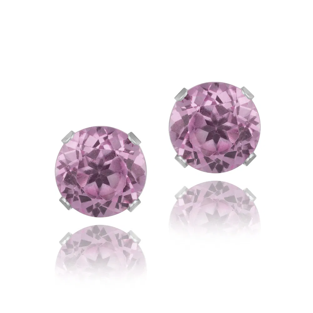 Sterling Silver 3.2ct Pink Topaz Stud Earrings, 7mm - Grocery