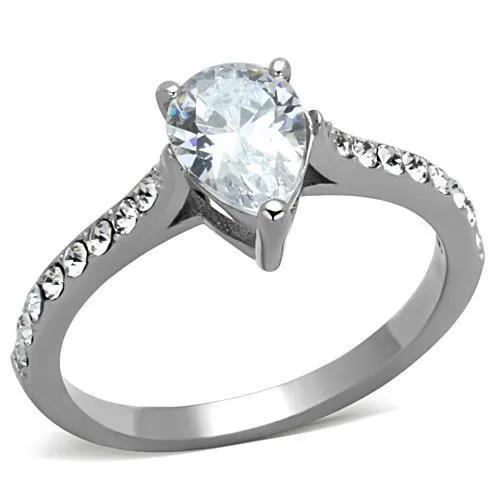 TK1337 - High polished (no plating) Stainless Steel Ring with AAA Grade CZ in Clear - Grocery