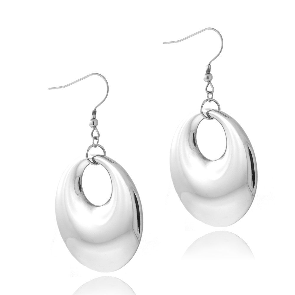 Stainless Steel Mod Circle Hoop Dangle Earrings - Grocery