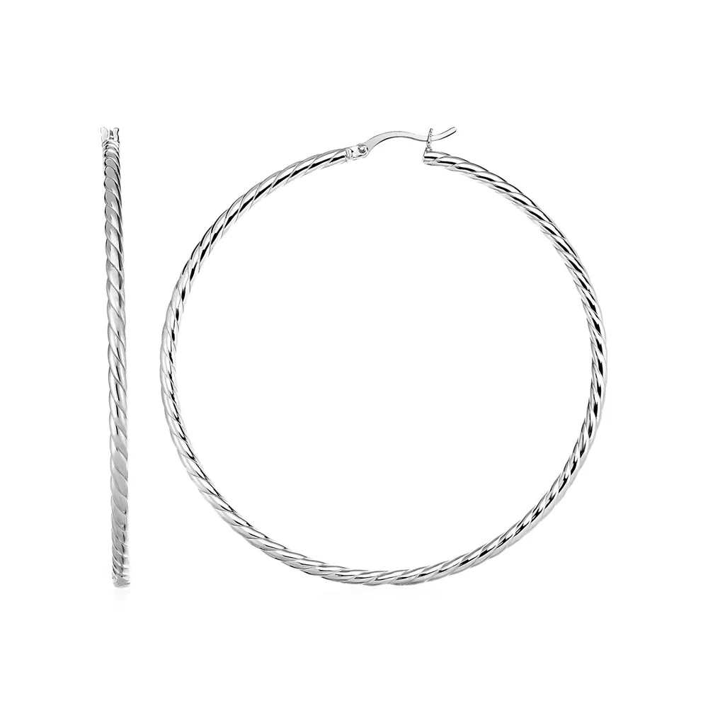 Hoop Earrings with Twist Texture in Sterling Silver(50mm) - Grocery