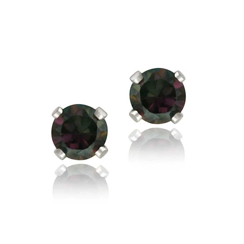 Sterling Silver Green Mystic Topaz CZ Stud Earrings, 4mm - Grocery