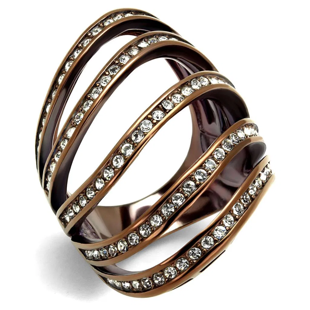 TK2985 - IP Coffee light Stainless Steel Ring with Top Grade Crystal in Clear - Grocery