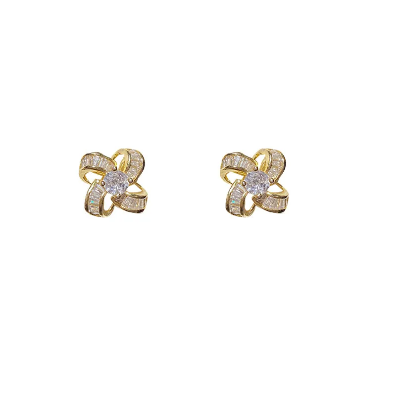 Women's Elegance Micro Set Zircon Flower Stud Earrings - Grocery