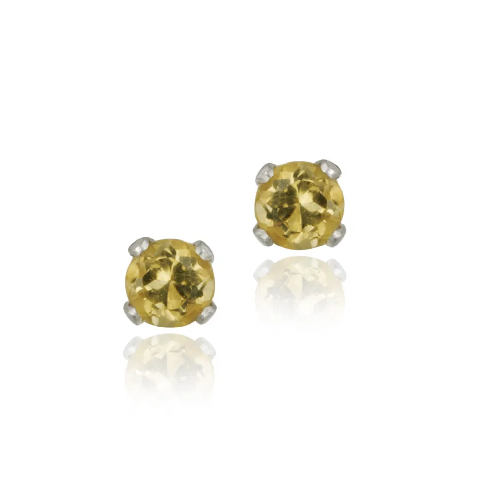 Sterling Silver 1/5ct Citrine Stud Earrings, 3mm - Grocery