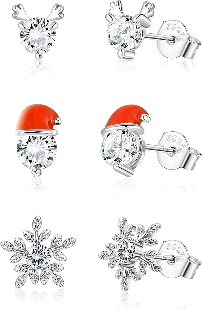 Christmas Stud Earring Set for Women Daughter Teen Elk Snowflake Snowman Christmas Tree Earring Christmas Gift Earring with Box - Grocery