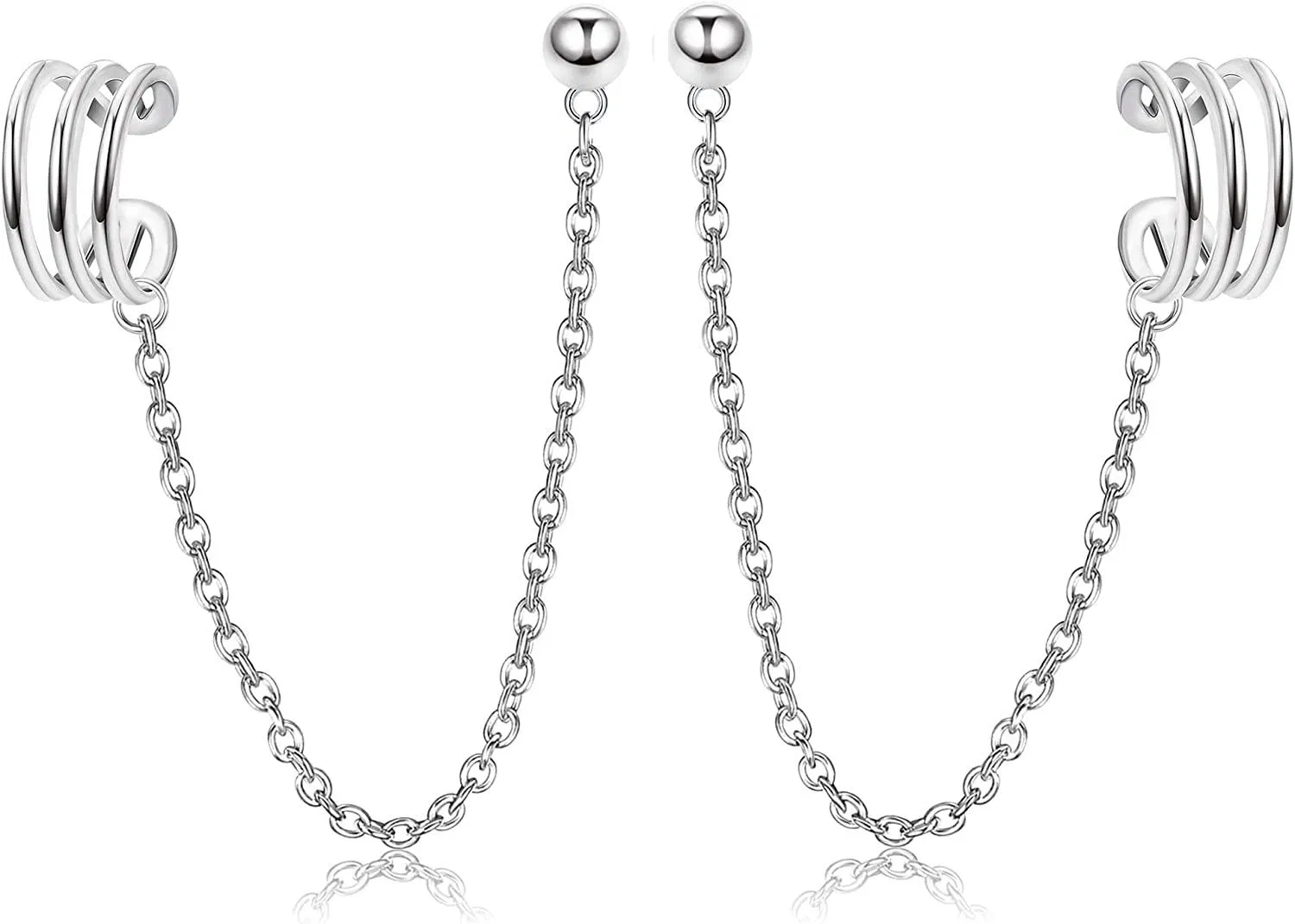 925 Sterling Cuff Earrings Chain Studs for Women Heart/Cubic Zirconia/Moon Star Wrap Crawler Stud Earrings Cartilage Hypoallergenic Earrings - Grocery