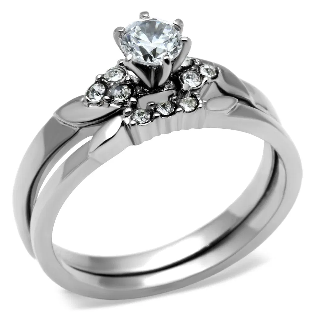 TK694 - High polished (no plating) Stainless Steel Ring with AAA Grade CZ in Clear - Grocery