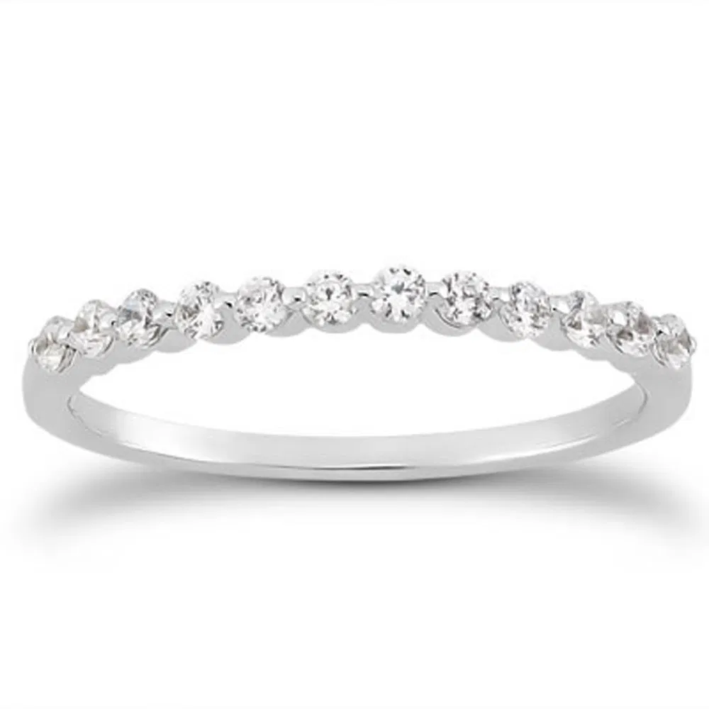 14k White Gold Floating Diamond Single Shared Prong Wedding Ring Band - Grocery