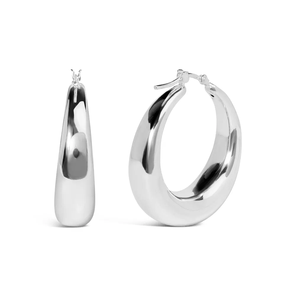 .925 Sterling Silver Graduated Hoop Earrings - 9MM Wide - Grocery