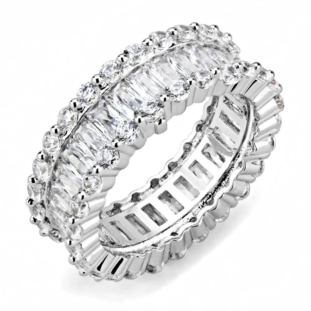3W1531 - Rhodium Brass Ring with AAA Grade CZ in Clear - Grocery