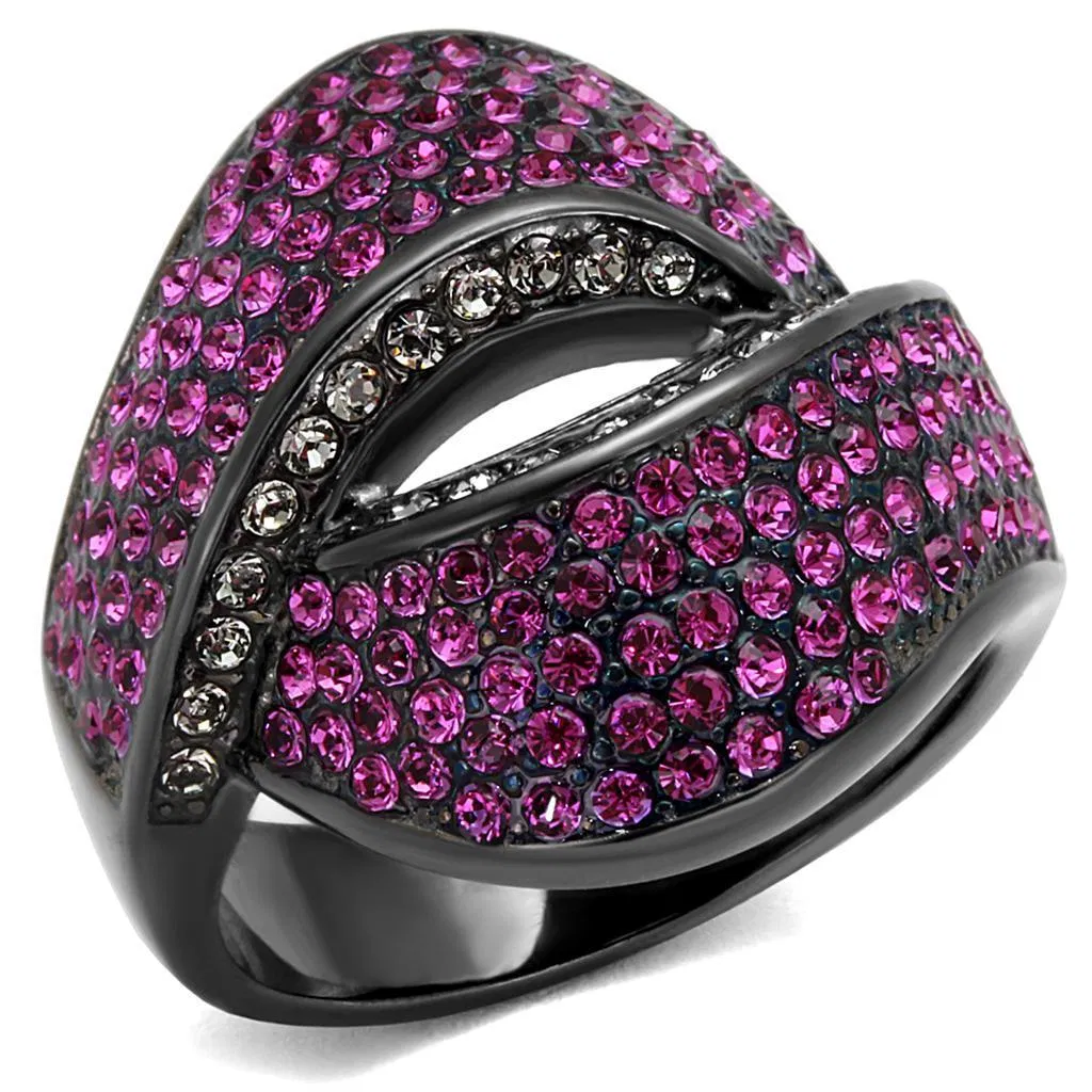 TK1303LJ - IP Light Black (IP Gun) Stainless Steel Ring with Top Grade Crystal in Light Peach - Grocery
