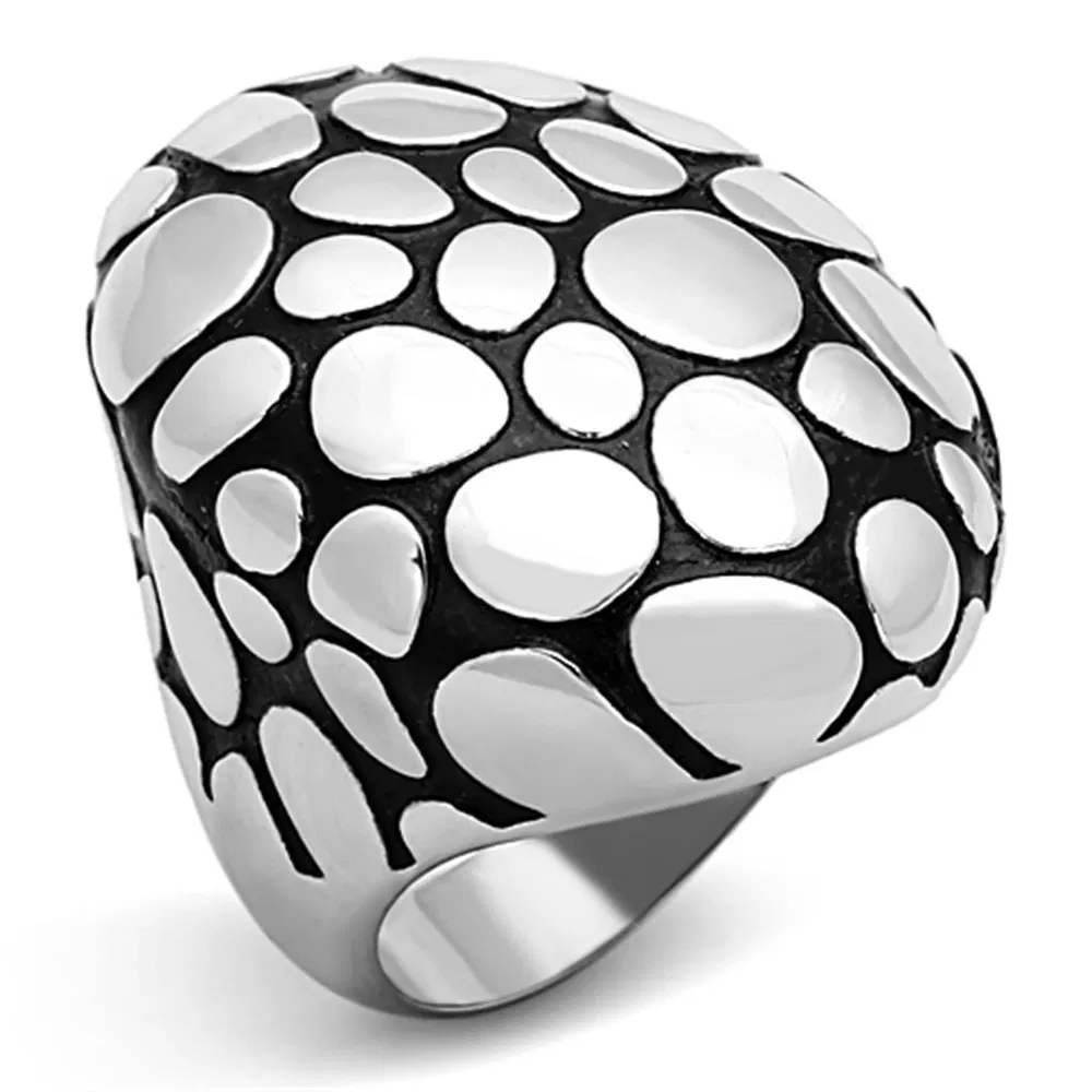 TK1208 - High polished (no plating) Stainless Steel Ring with Epoxy in Jet - Grocery