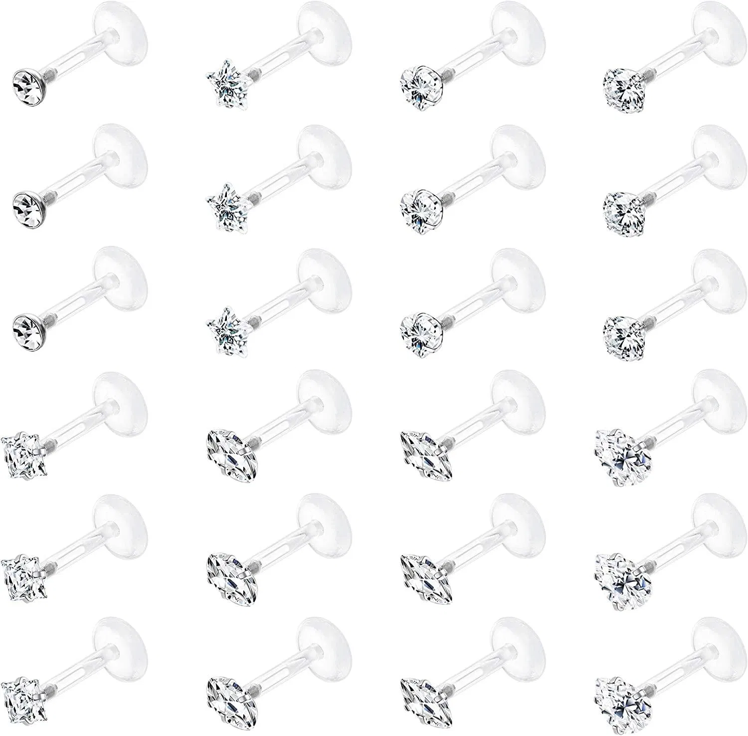 16G Forward Helix Cartilage Tragus Earring Studs Internal Threaded Labret Monroe Lip Rings Stainless Clear Acrylic Barbell Piercing Set - Grocery