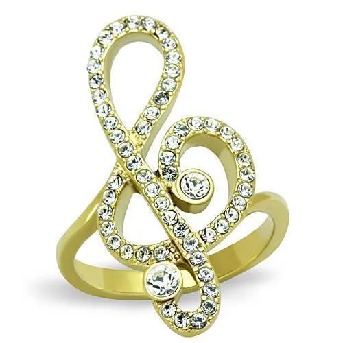 TK1714 - IP Gold(Ion Plating) Stainless Steel Ring with Top Grade Crystal in Clear - Grocery