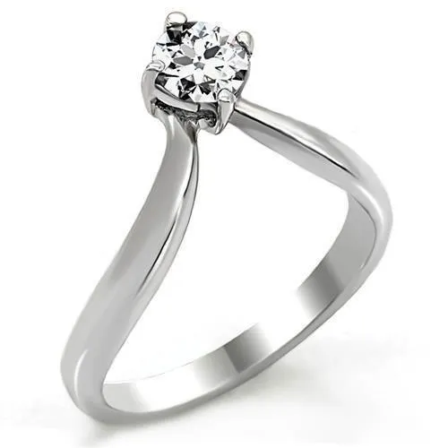 TK0W260 - High polished (no plating) Stainless Steel Ring with AAA Grade CZ in Clear - Grocery