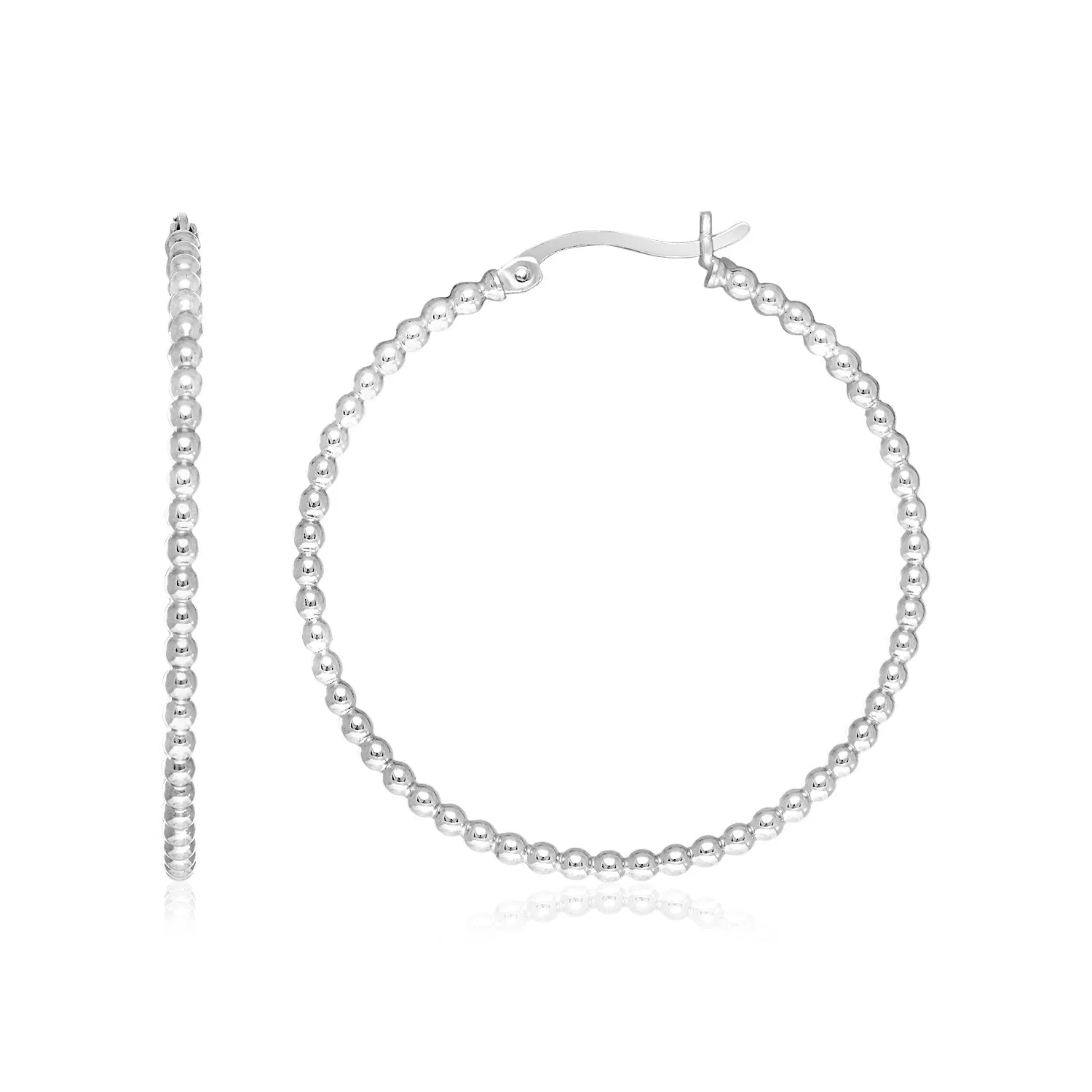 Sterling Silver Round Hoop Earrings with Beaded Texture - Grocery