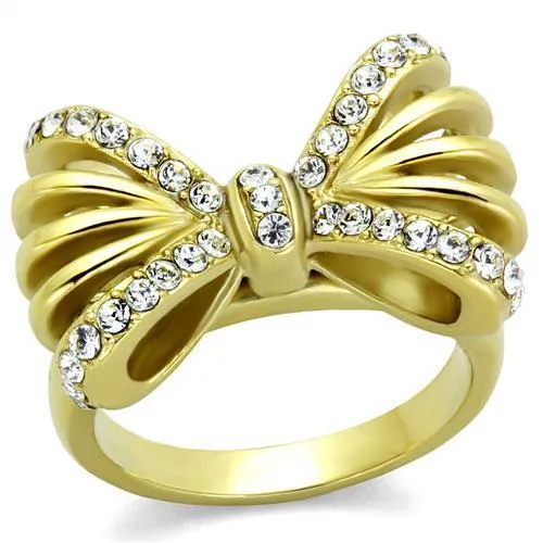 TK2128 - IP Gold(Ion Plating) Stainless Steel Ring with Top Grade Crystal in Clear - Grocery
