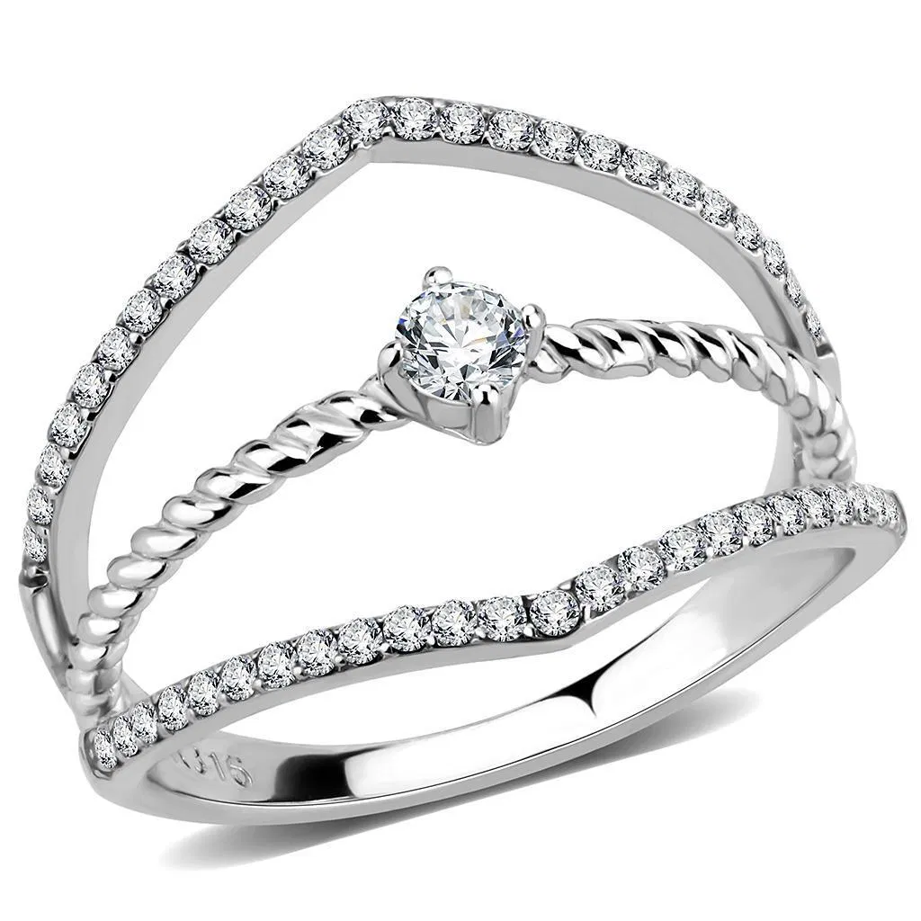 DA264 - High polished (no plating) Stainless Steel Ring with AAA Grade CZ in Clear - Grocery