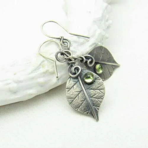 Ancient Silver Leaf Flower Earrings - Grocery