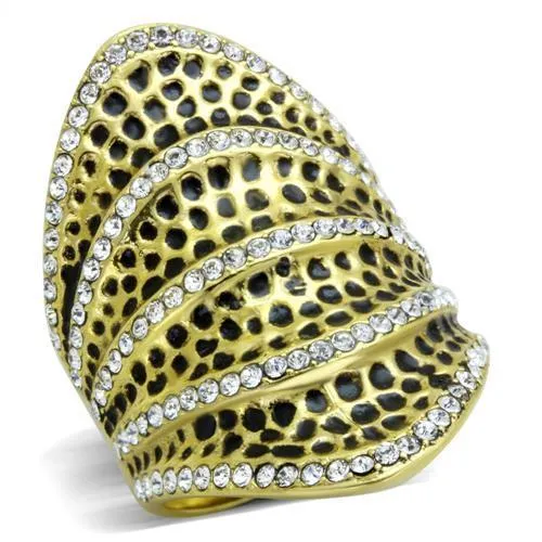 TK1887 - IP Gold(Ion Plating) Stainless Steel Ring with Top Grade Crystal in Clear - Grocery