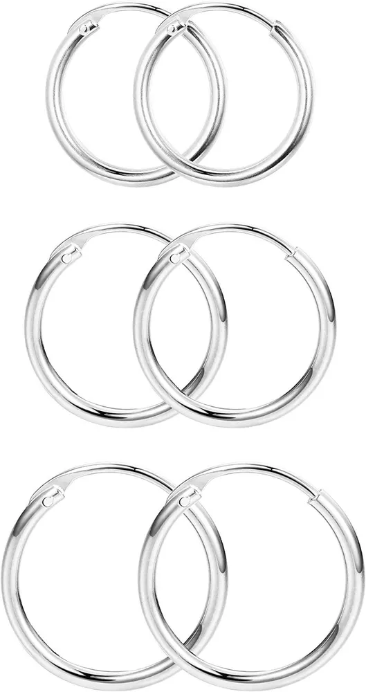 3 Pairs 925 Sterling Polished Endless Cartilage Hoop Earrings for Men Women - Grocery