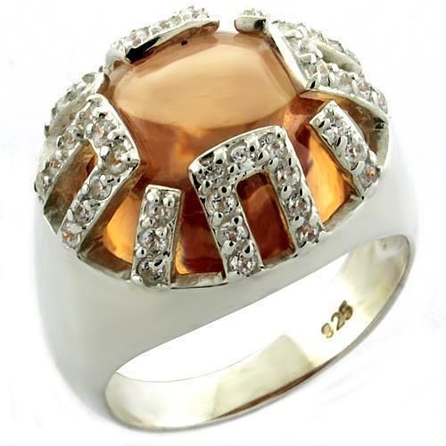 LOAS1039 - Rhodium 925 Sterling Silver Ring with AAA Grade CZ in Champagne - Grocery