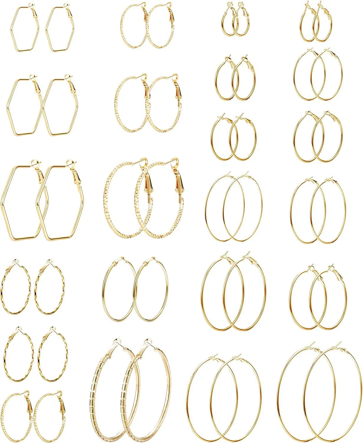 23 Pairs Hoop Earrings Set Big Circle Earring for Women Dainty Sculpture Geometric Filigree Huggie Hoop Loop Earrings Fashion Jewelry - Grocery