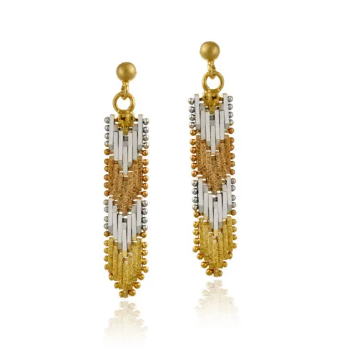 18K Gold over Sterling Silver Tri Color V Link Dangle Earrings - Grocery