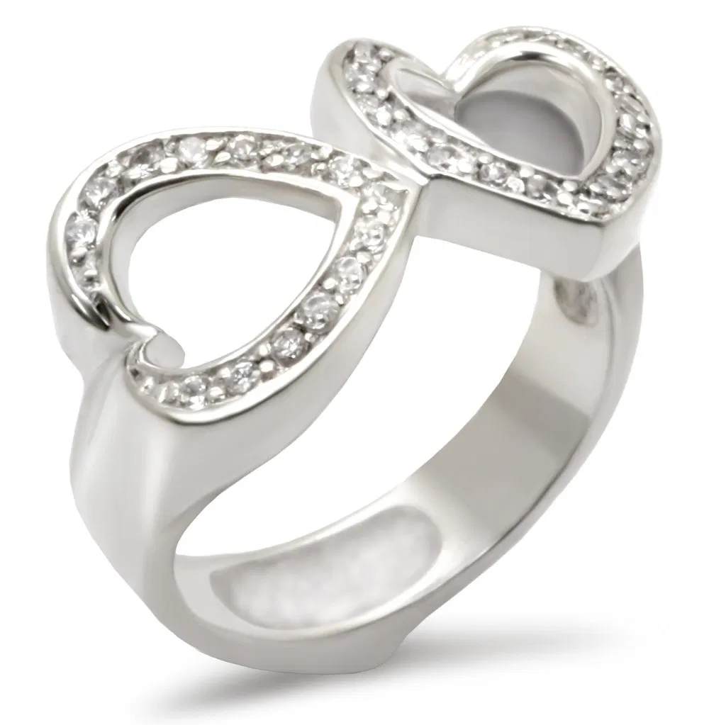 30235 - High-Polished 925 Sterling Silver Ring with AAA Grade CZ in Clear - Grocery