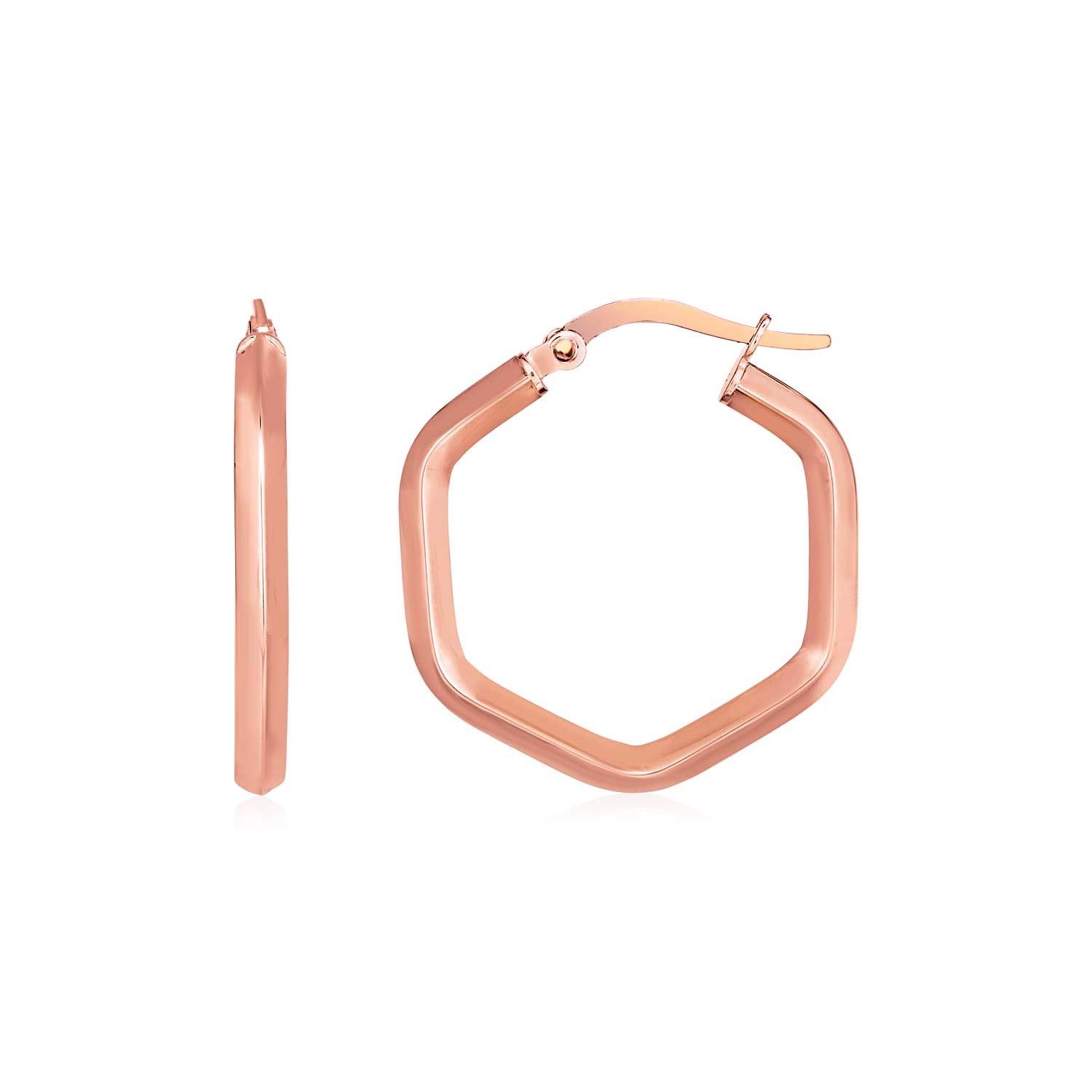 14k Rose Gold Shiny Hexagon Hoop Earrings - Grocery