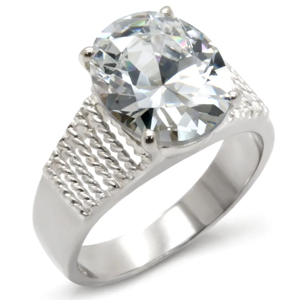 21118 - High-Polished 925 Sterling Silver Ring with AAA Grade CZ in Clear - Grocery