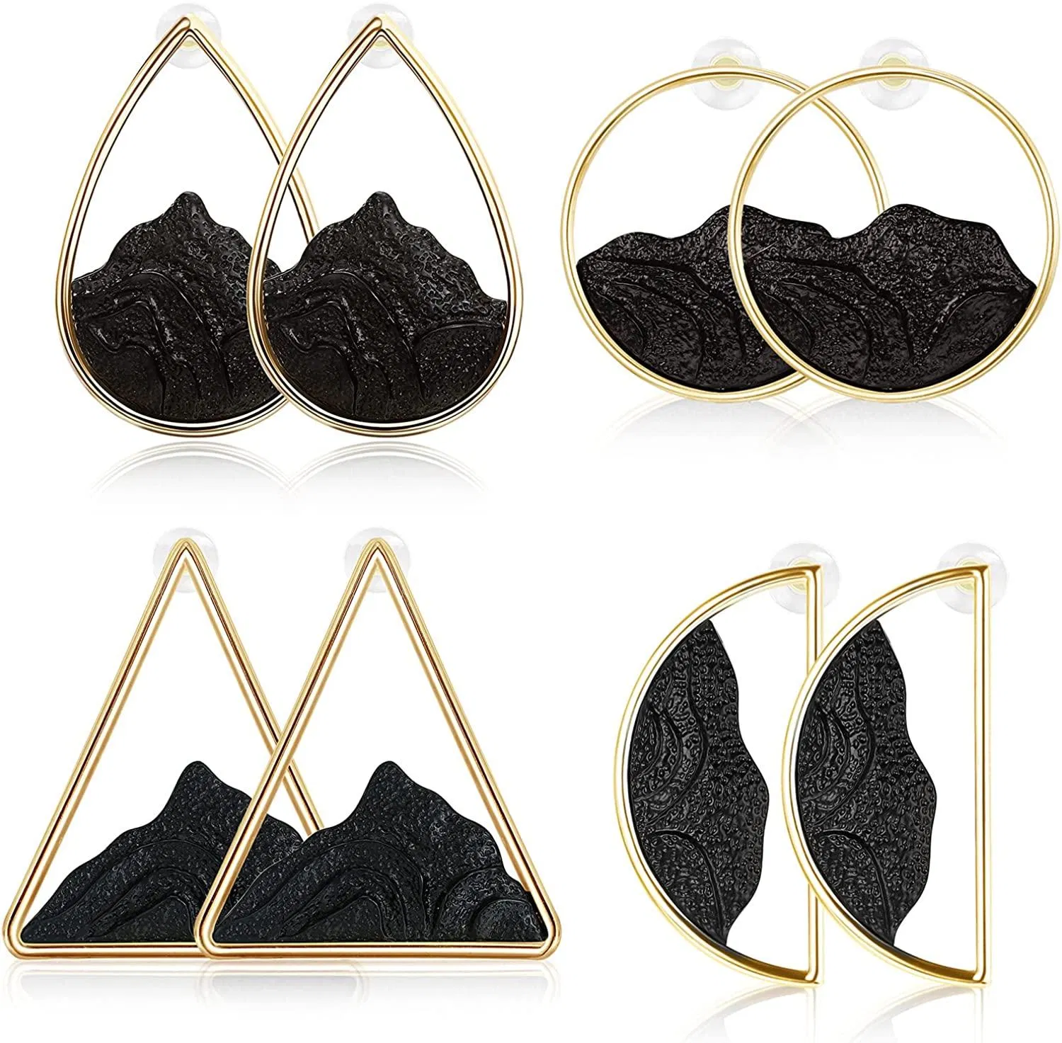 4 Pairs Geometric Dangle Earrings for Women Fashion Teardrop Triangle Circle Stud Earring Hoop Drop Earrings Set Mountain Peak Hanging Statement - Grocery