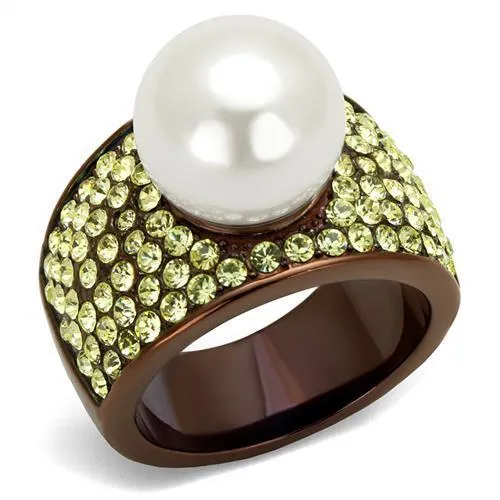 TK2715 - IP Coffee light Stainless Steel Ring with Synthetic Pearl in White - Grocery