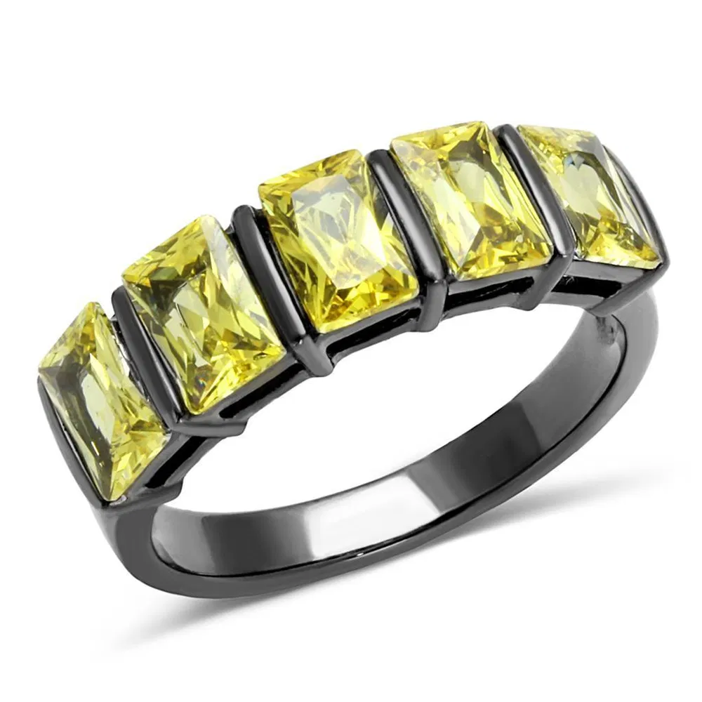 TK2683 - IP Light Black (IP Gun) Stainless Steel Ring with AAA Grade CZ in Topaz - Grocery