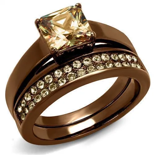 TK2670 - IP Coffee light Stainless Steel Ring with AAA Grade CZ in Champagne - Grocery
